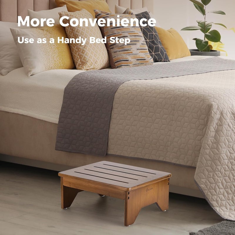 StrongTek Bamboo Bed Step Stool for Adults & Kids – Wide 16" Platform, 300 lbs Capacity, Non-Slip Drainage Surface, 6.5" Height Safe Bedside Stool, Bathroom Shower Step & Office Foot Rest (Walnut) - Image 2
